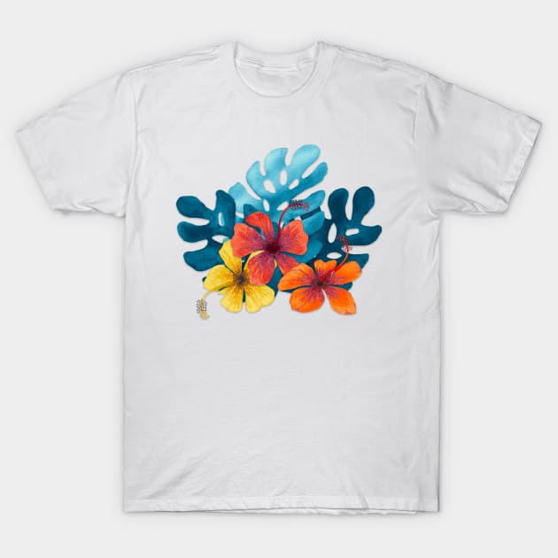 Tropical Hibiscus flowers T-Shirt by ArtLovePassion